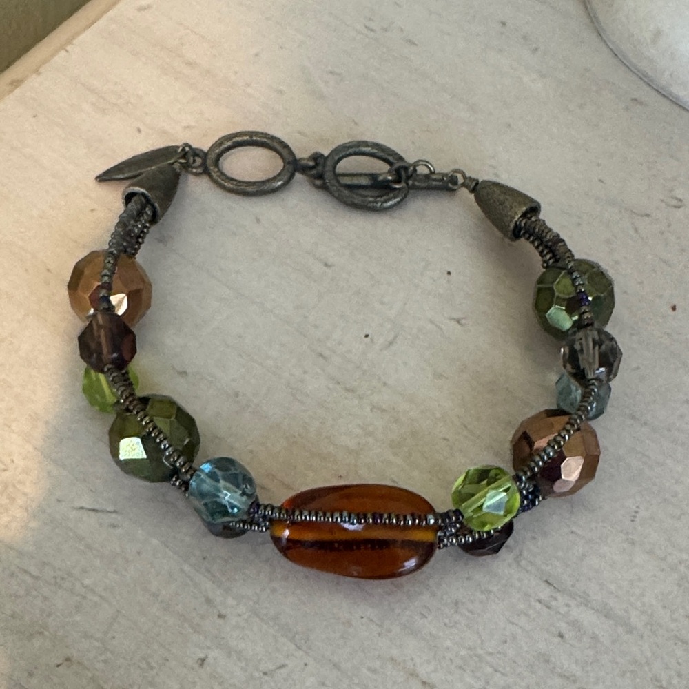 Coldwater Creek Artisan Beaded Bracelet with Amber and Green Accents